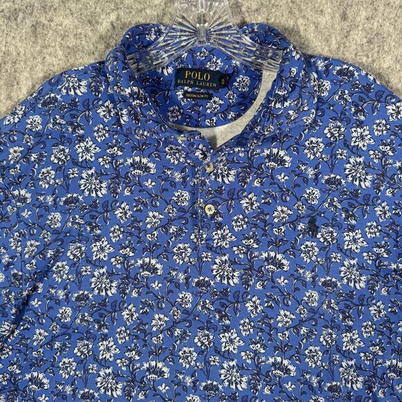 Polo Ralph Lauren Polo Shirt Mens XL Blue Floral Custom Slim Fit Short Sleeve